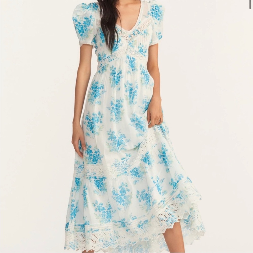 LoveShackFancy White and Blue Galil Dress
